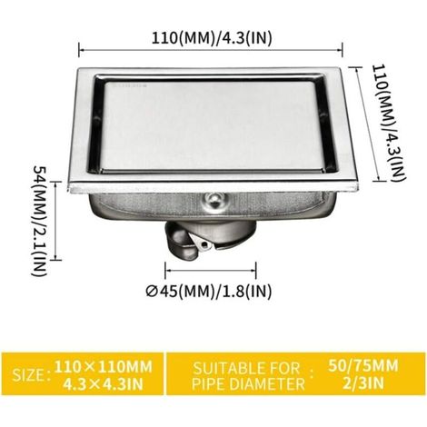10,2 cm Design carré Carrelage au Sol Douche Drain Déodorant Centre Quadrate Drains de Sol for Salle de Bain Cuisine Balcon, Joint de gravité (Size : Gravity Seal) (1/2)