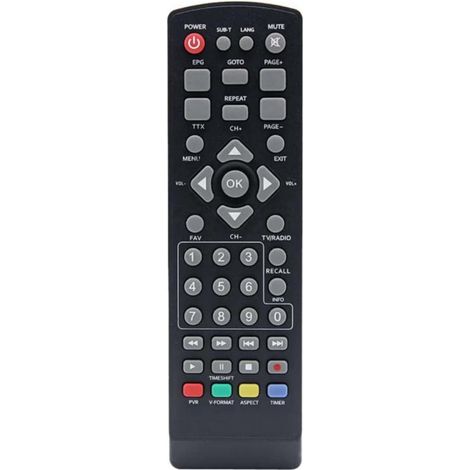 Universelle DVB-T2-Fernbedienung für Smart-TV-Set-Top-Boxen (STB), kompatibel mit HD-TV-Boxen (schwarz).