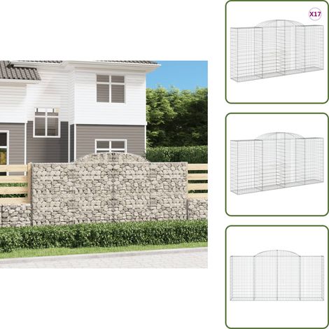 Gabionen mit Hochbogen 17 Stk 300x50x140/160cm Verzinktes Eisen - Gabionen - Gabionenwand - Gartendeko - Gartenzubehör - Zaun (1/5)