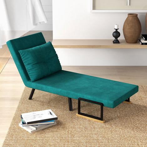 Sofá Cama Individual Plegable Silla Cama Convertible 3 en 1 Respaldo Ajustable de 5 Niveles y Almohada 63x73x81 cm Verde (1/5)
