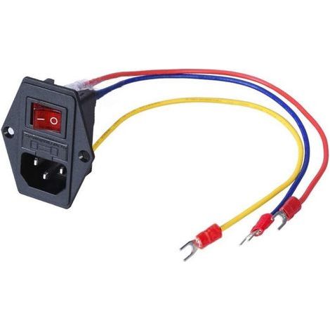 15A 250V Rocker Switch On/Off Power Socket Inlet Module Plug 10A Fuse Switch with 3Pcs 18 AWG Wiring 3 Pin IEC320 C14 (1/5)
