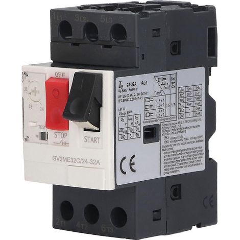 Interrupteur de protection moteur, interrupteur de protection contre les surcharges triphasées, bouton de démarrage manuel du moteur, 690 V CA, GV2-ME32C 24