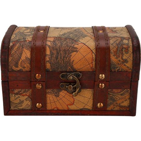 Handgefertigte Vintage-Schmuckschatulle aus Holz – Schatztruhe – Karte (1/5)