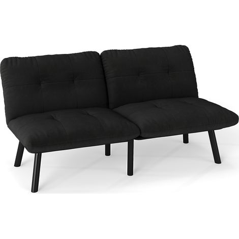 Canapé-lit pliant 2 places en velours noir avec fonction couchage, canapé futon moderne et compact (1/5)