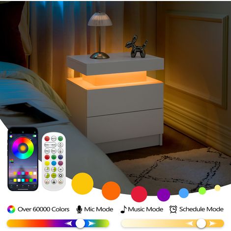 Ensemble de 2 tables de chevet blanches avec LED réglables et 2 tiroirs (1/5)