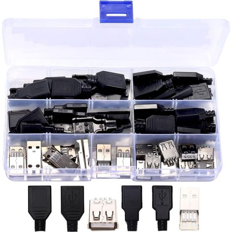 40 pcs USB 2.0 4 Broches souder connecteur, de Type A USB2.0 Adaptateur mle Jack connecteur Fiche 4 Broches en Plastique Noir avec Couvertur