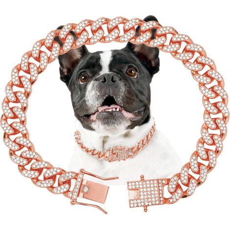 Collier pour chien en or rose — Un collier orné de cristaux, au design exclusif. Convient aux chiennes  maillons en or rose. Convient aux petites, moyennes et grandes races — 25 cm (1/4)