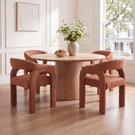 Wahson Chaise de Salle à Manger en Chenille Chaise de Cuisine Lot de 4 avec Dossier Incurvé, Chaise Dîner Moderne pour Cuisine/Salle à Manger, Orange