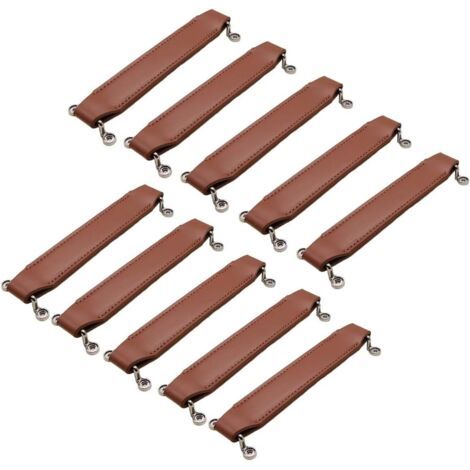 Lot de 10 poignées en cuir synthétique pour valise, canapé, armoire, porte, tiroir, commode, quincaillerie en métal pour armoire, commode, coffre, valise marron (1/5)