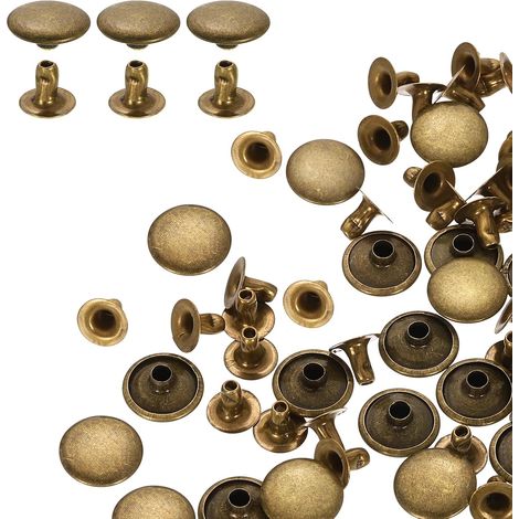 100 rivetti a vite in metallo di ricambio, rivetti tubolari in acciaio al carbonio da 12 mm x 8 mm x 6 mm, kit di fissaggio per pelle per borse, libri, collari, guinzagli, bronzo (1/5)