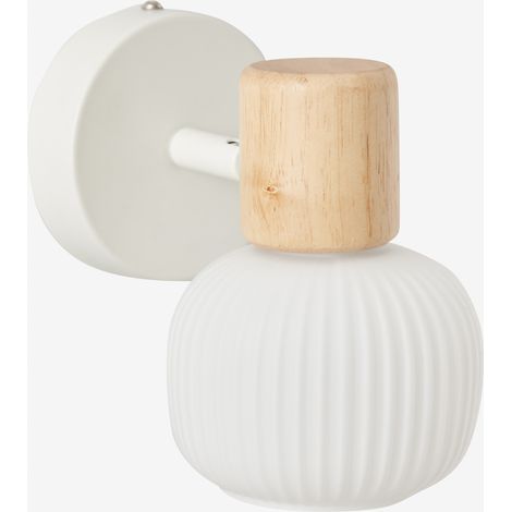 Wandleuchte aus Eisen und Glas für das Wohnzimmer – Gummibaumholz – Farbe: Weiß – Maße: 14 cm x 9,7 cm x 14 cm (1/5)
