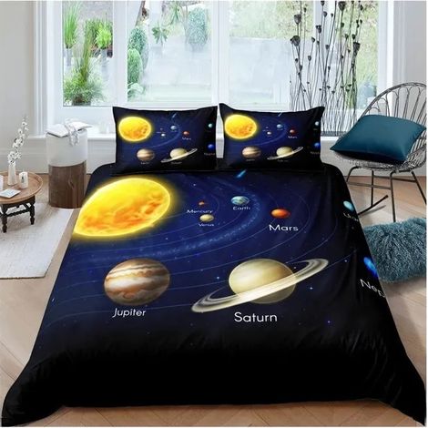 Parure de lit Espace 145x210cm, 2 taies d'oreiller 65x65cm, Microfibre, pour enfants garçons et filles (1/3)