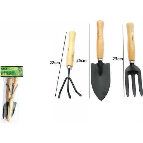 Trade Shop - Set 3 Pezzi Attrezzi Da Giardino Giardinaggio Accessori Rastrello Paletta 59697 -