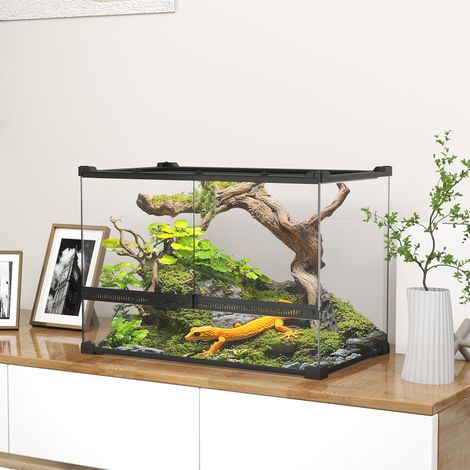 Boîte à reptiles noir boîte d'élevage de reptiles ventilation frontale fermeture sécurisée par rotation 50x30x35cm finition de qualité