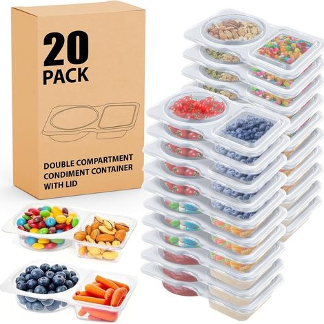 20 wiederverwendbare Snackdosen, 2-teilige Behälter mit Soßendeckeln, ideal für Kühlung, Portionskontrolle und Mahlzeiten für unterwegs (1/5)