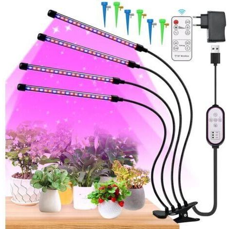 Lampe de croissance pour plantes - 4 Têtes - Spectre complet - 10 Luminosités - Minuterie auto
