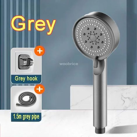 (Ensemble gris) Salle de bain complète pour douche Pommeau de douche haute pression Turbo Shower Phone 5 Moules Économiseur Accessoires de salle de bain (1/5)