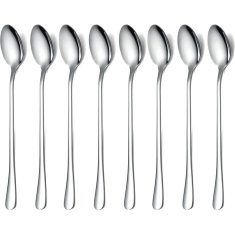 Long Handle Spoon, Coffee Stirrer, Premium Stainless Steel Coffee Spoon, Iced Tea Spoon, Ice Cream Spoon, Cocktail Stirring Spoon, Set of 8 (Silver) (1/5)