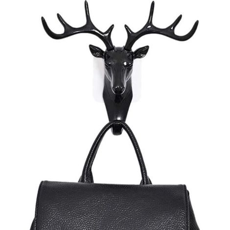 Patère - Animaux - Tête de Cerf - Noir - Plastique - Décoratif et Pratique (1/4)