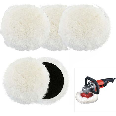 Lot de 5 tampons de polissage 150 mm en laine d'agneau - Tampon de polissage pour polisseuse - Disque de polissage en laine d'agneau pour ponceuse excentrique de voiture (1/5)