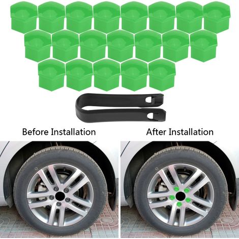 20 pièces Couvre-Moyeu Cache Écrou Vis Capuchon Protection Pneu Universel Vert (1/5)