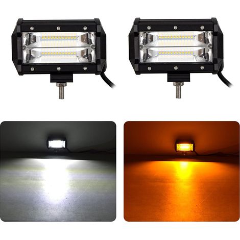Phare de travail led stroboscopique 5 pouces 13cm 72W 12V 24V feux de travail orange blanc feu antibrouillard pour véhicules voiture camions SUV 4x4 3000K 6000K led light bar (1/5)