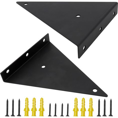 2 Pièces Supports à Tablettes Flottantes Supports d'étagère Industriels Flottant Equerre Metal de étagère Robuste Supports en Métal Supports de Tablette pour Déco Salon Chambre Salle de Bain (Noir) (1/5)