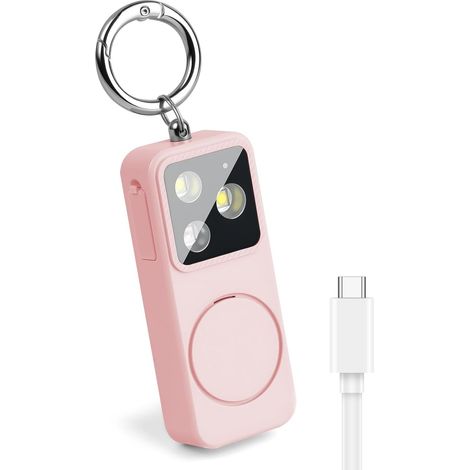 Personal Alarm with LED Light, 150 dB Ring Alarm, Whistle and Personal Alarm, Powerful Flashlight, Pocket Alarms, Pink (1/5)