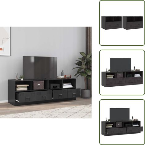 TV-Schränke 2 Stk. Schwarz 67x39x44 cm Stahl - TV-Schrank - Fernsehtisch - Regal - Wohnzimmermöbel - Stauraum (1/5)