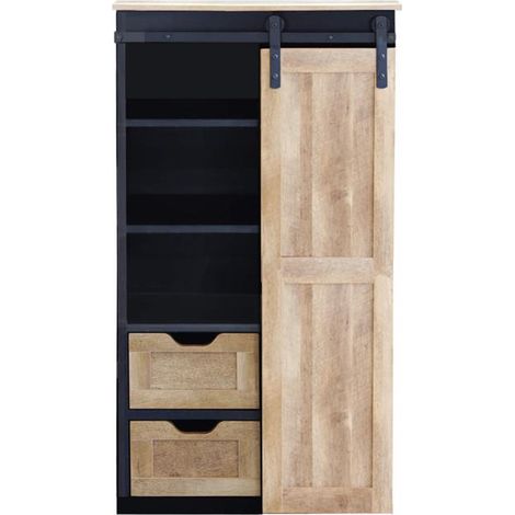 MOBILE IN LEGNO E FERRO JAMAR CON 2 CASSETTI 3 RIPIANI E 1 ANTA SCORREVOLE IN LEGNO DIMENSIONI CM 80 X 40 X 160 H
