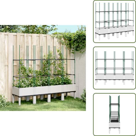 The Living Store Jardinière avec treillis blanc 160x40x142,5 cm PP - Jardinierre En Rotin - Jardinière Extérieure - Pot Plante Grimpante - Pots Fleuris - Pot De Culture (1/5)