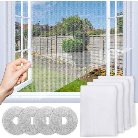 Moustiquaire fenêtre découpable, lot de 4 filets anti-insectes, moustiquaire adhésive renforcée, bande autocollante, maille fine, protection contre mouches et moustiques, usage fenêtre, 4 pièces (1/5)