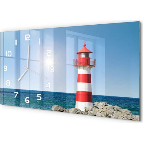 Horloge Murale Panoramique 60x30 cm en Verre Trempé Silencieuse Design Moderne Phare (1/5)