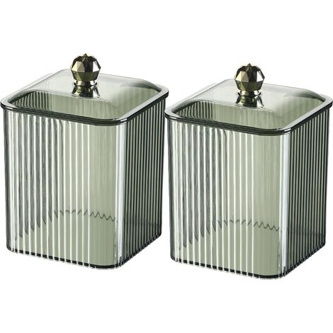 Boîte à Coton Tige avec Couvercle, Boîte Rangement Cotons pour Salle de Bain, Chambre à Coucher, Organiseur de Maquillage pour Boules de Coton, Tampons, Cosmétiques (Vert, 2 Pièces) (1/5)