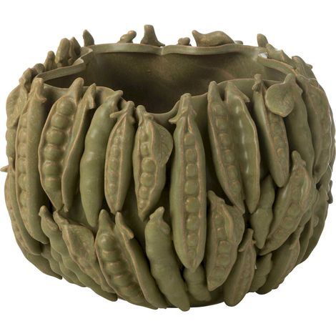 Vase décoratif vert petits pois en poterie artisanale - Vert argile naturel (1/2)