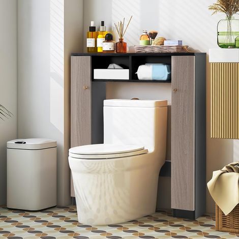 Costway – Meuble de rangement au-dessus des toilettes – 2 compartiments ouverts – 2 placards avec 4 étagères réglables – Dimensions 18 x 87,5 x 98 cm – Anti-basculement (1/5)