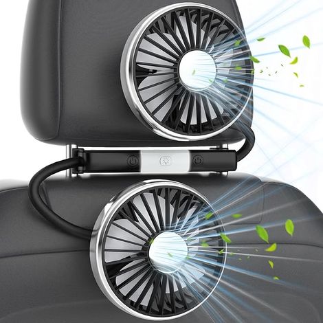 Ventilateurs de Voiture pour Enfants et Bébés à Double Tête avec Contrôle Indépendant, 3 Vitesses, Lumières LED, Rotatifs 360°, Convient aux Barres de 9-15 cm -KZQ (1/5)