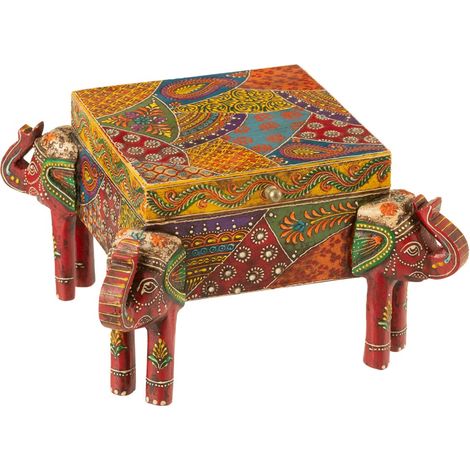 Boîte Déco Éléphant en Bois "Delhi" 23cm Multicolore (1/4)