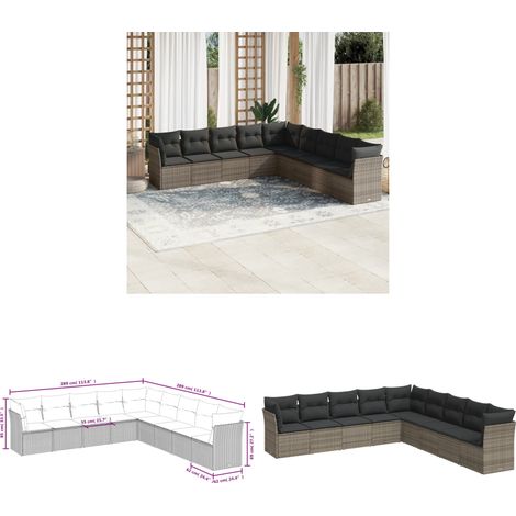 Salon de jardin 9 pcs avec coussins gris résine tressée - Ensemble Salon De Jardin - Mobilier Extérieur - Canapé Jardin - Résine Tressée - Rotin Synthétique - Home & Living (1/3)