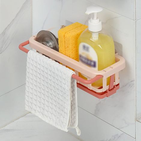 Étagère Murale Salle de Bain Rose - Rangement Épices Sans Perforation avec Porte-Serviettes, 2 Crochets et Gouttière - Idéal Cuisine et Salle de Bains (1/5)