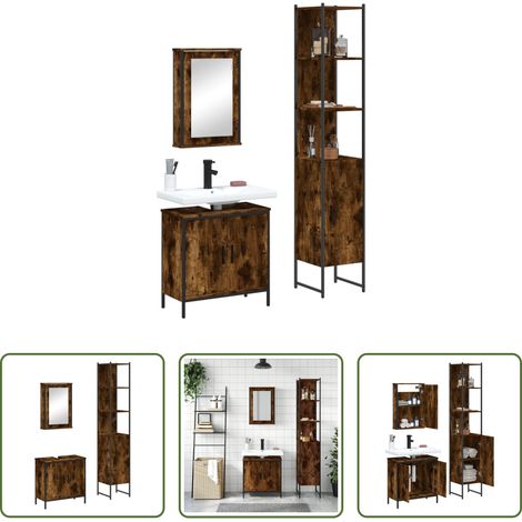 vidaXL Armoire miroir -  Ensemble de meubles de salle de bain 3 pcs Chêne fumé (1/5)