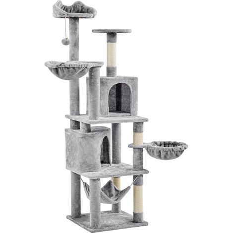 Yaheetech Albero Tiragraffi per Gatti in Truciolato e Corda in Sisal con Condomini Posatoi e Ceste per Relax e Pisolini Multilivello Altezza 174,5 cm Chiaro Grigio