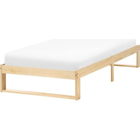 Bed Frame Light Brown Pine Wood EU Single Size without Headboard 3ft Minimalist TALAIRAN (1/5)