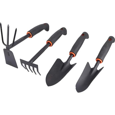 Set di 4 pezzi di attrezzi da giardino rinforzati: pala, rastrello e set per piantare fiori.