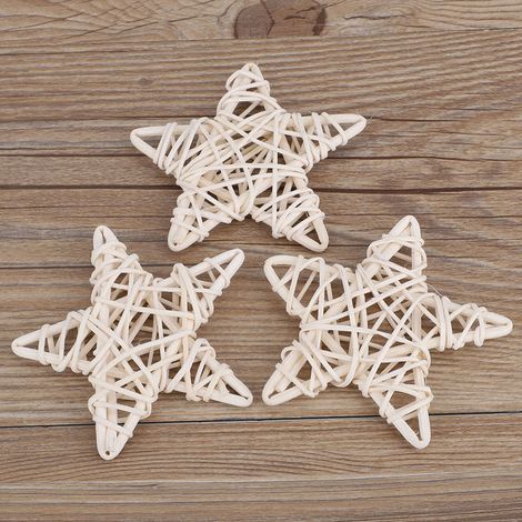 6 handgefertigte Sterne aus Naturrattan für Hochzeitsfeiern und Weihnachtsdekoration, weiß (1/5)