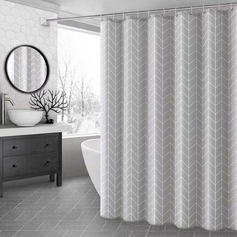 Rideau de Douche Imprimé Océan Abstrait - Design Géométrique - Imperméable - Accessoire Décoratif pour Baignoire - Taille Standard