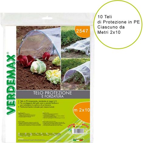 10 teli di protezione per orto in pe trasparente ciascuno metri 2x10 verdemax