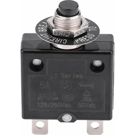Disjoncteur 15A Interrupteur thermique de réinitialisation en option, 125-250V AC 50V DC Disjoncteur à bouton-poussoir de protection contre les surcharges de courant (1/5)