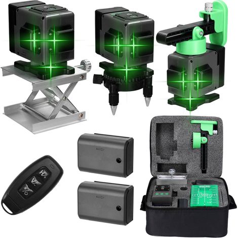 GARRYFIZH Niveau Laser Vert Autonivelant 3x360°, Rotatif 3D 12 Lignes Autonivellement Niveau Laser avec Batterie,Plateforme élévatrice,Télécommande