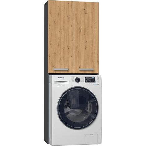 Mobile per lavatrice, 30 x 64 x 180 cm, Antracite / Rovere Artigianale (1/5)
